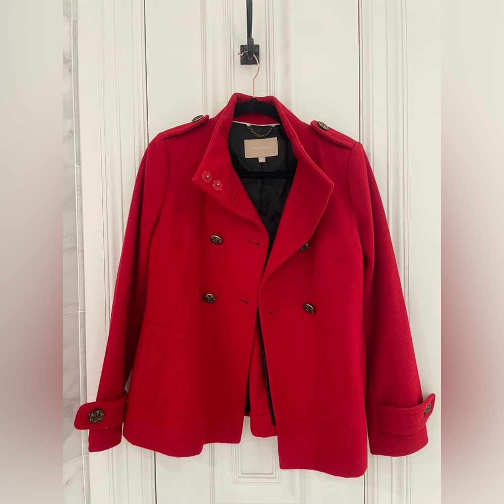 Banana Republic Red Wool-Blend Military-Style Coat